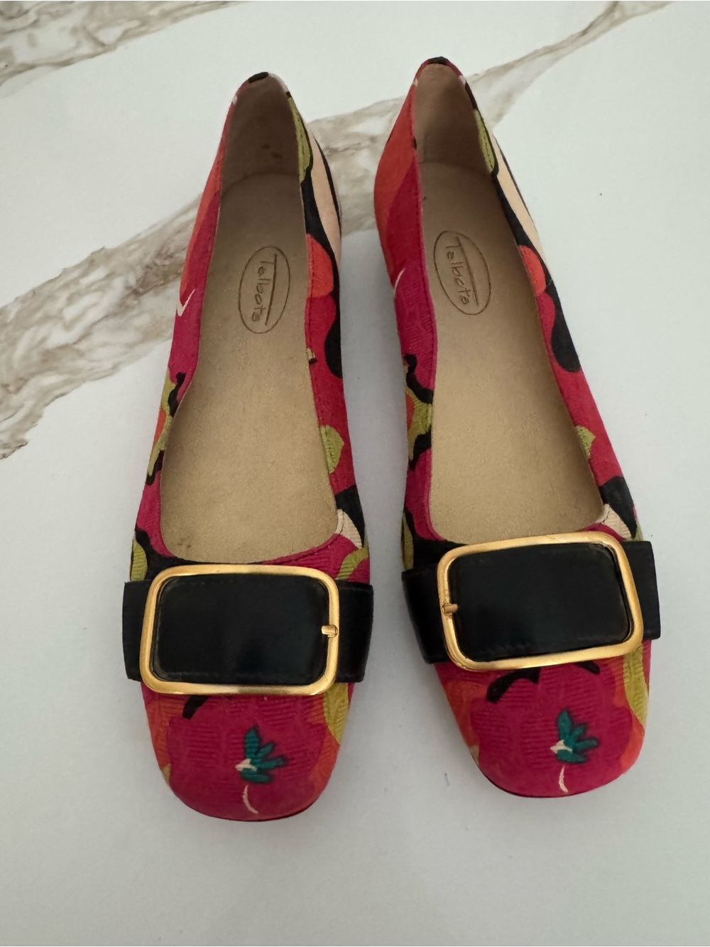 Talbots Red Floral Buckle Ballet Flats
